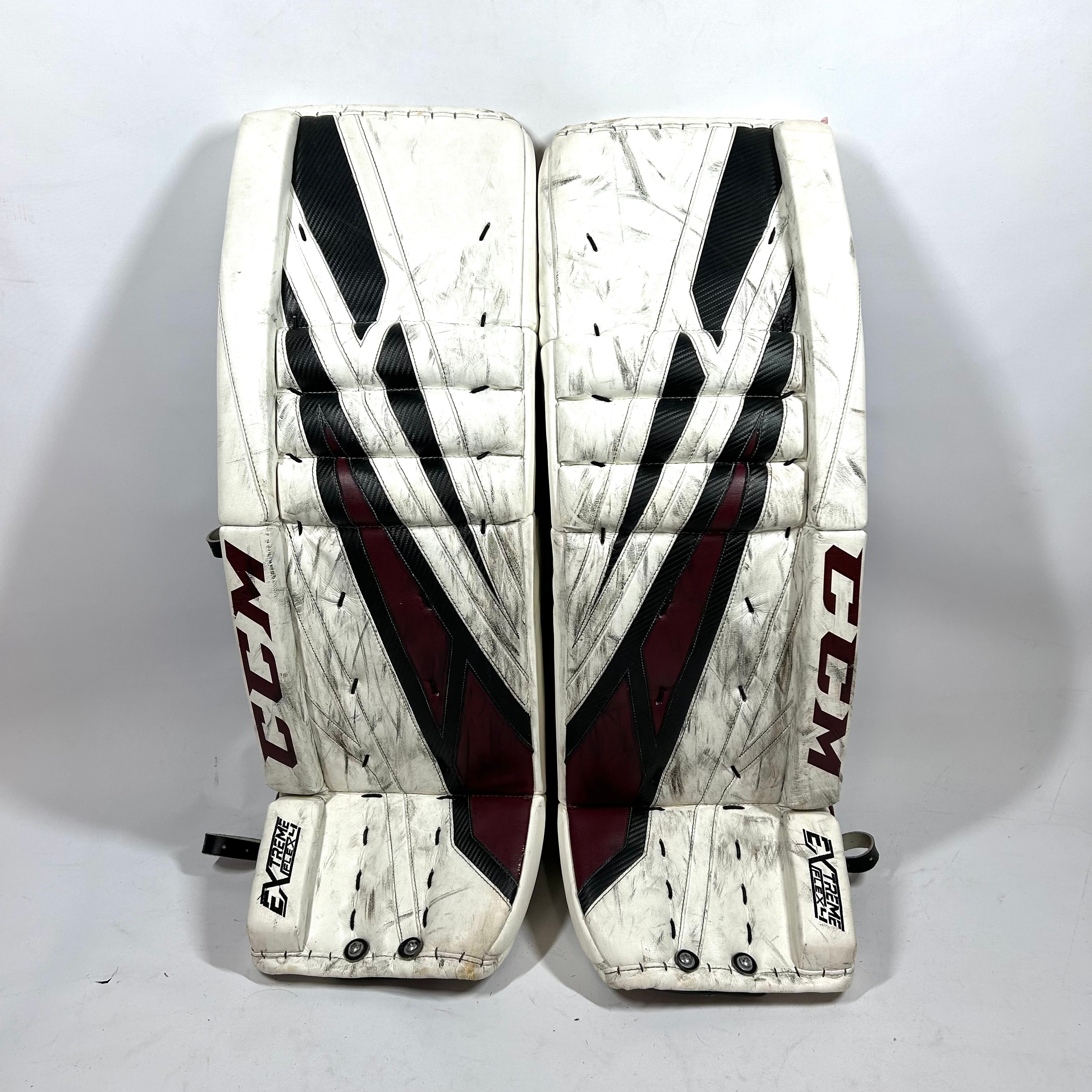 CCM Extreme Flex 4 - Jambières de gardien de but senior Pro Stock d'occasion (blanc/marron)